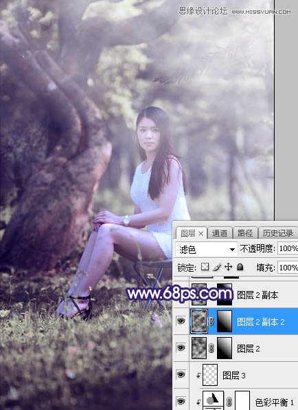 Photoshop调出树林下女孩唯美紫色逆光效果,PS教程,素材中国网