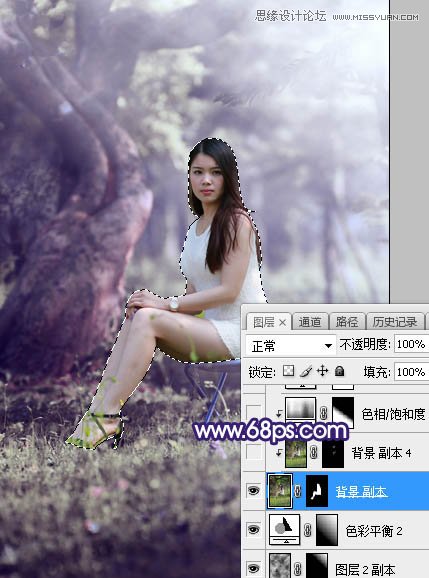 Photoshop调出树林下女孩唯美紫色逆光效果,PS教程,素材中国网