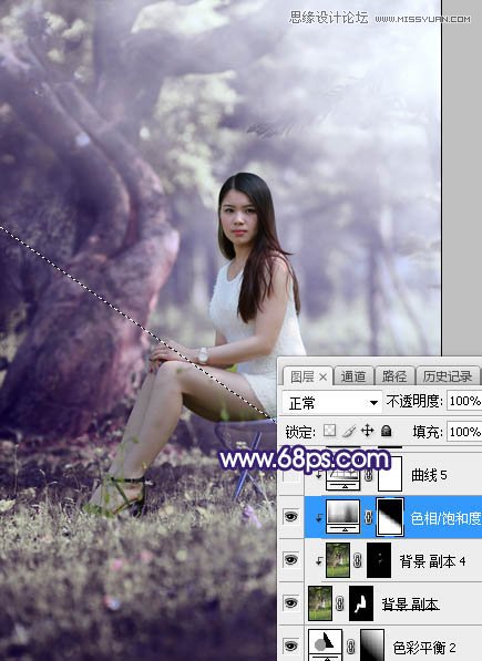 Photoshop调出树林下女孩唯美紫色逆光效果,PS教程,素材中国网