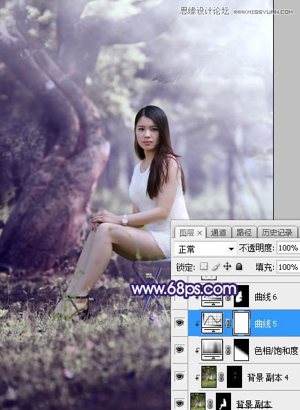 Photoshop调出树林下女孩唯美紫色逆光效果,PS教程,素材中国网