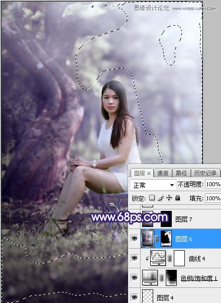 Photoshop调出树林下女孩唯美紫色逆光效果,PS教程,素材中国网