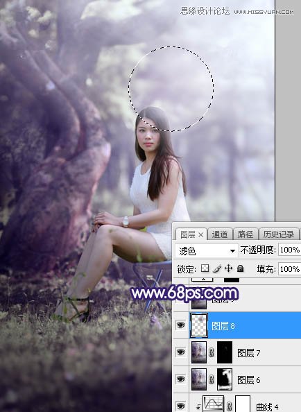 Photoshop调出树林下女孩唯美紫色逆光效果,PS教程,素材中国网