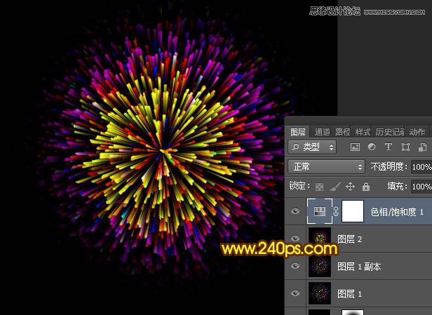 Photoshop制作炫彩效果的烟花绽放效果图,PS教程,素材中国网