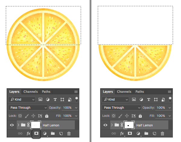 make a half-lemon slice with clipping mask