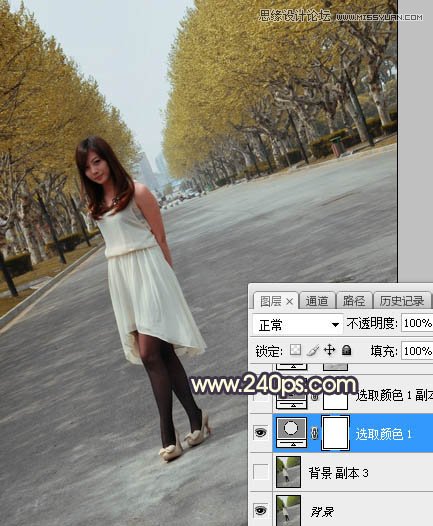 Photoshop调出马路上女孩金色夕阳美景效果,PS教程,素材中国网