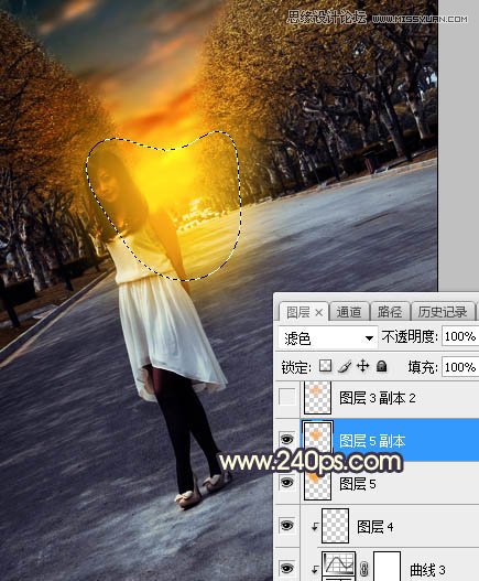 Photoshop调出马路上女孩金色夕阳美景效果,PS教程,素材中国网