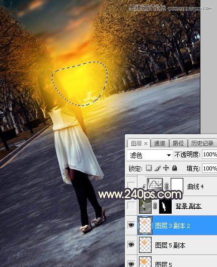 Photoshop调出马路上女孩金色夕阳美景效果,PS教程,素材中国网