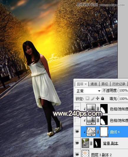 Photoshop调出马路上女孩金色夕阳美景效果,PS教程,素材中国网