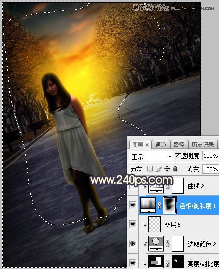 Photoshop调出马路上女孩金色夕阳美景效果,PS教程,素材中国网