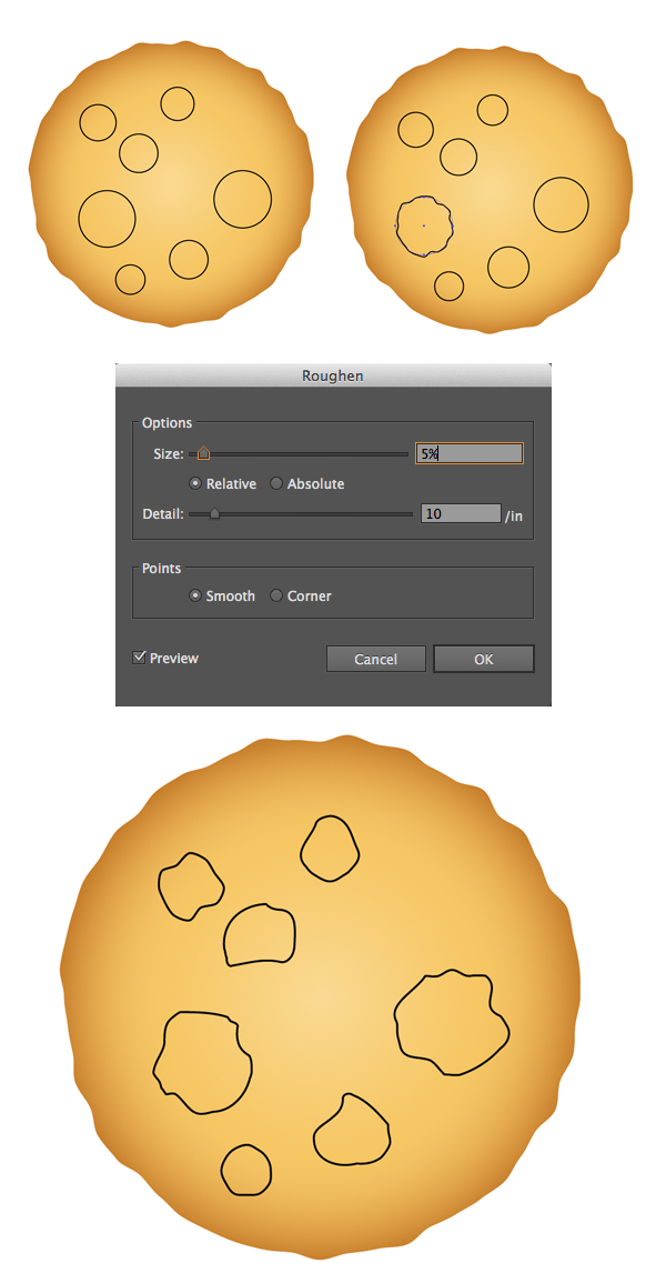 create dimples from circles and Roughen effect