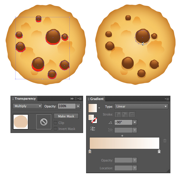 add shadows beneath the chocolate chips in multiply mode