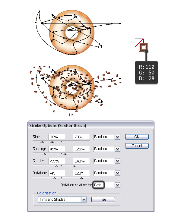 create chocolate chips on donut 1