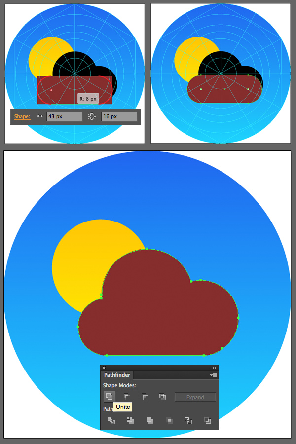 add the bottom part of the cloud with the rectangle tool
