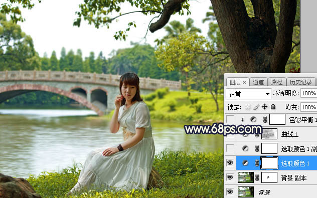 Photoshop给河边外景女孩添加夕阳美景效果,PS教程,素材中国网