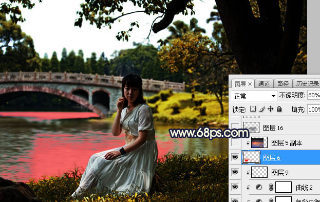 Photoshop给河边外景女孩添加夕阳美景效果,PS教程,素材中国网