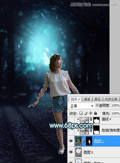 Photoshop调出铁道旁人像照片蓝色逆光效果,PS教程,素材中国网