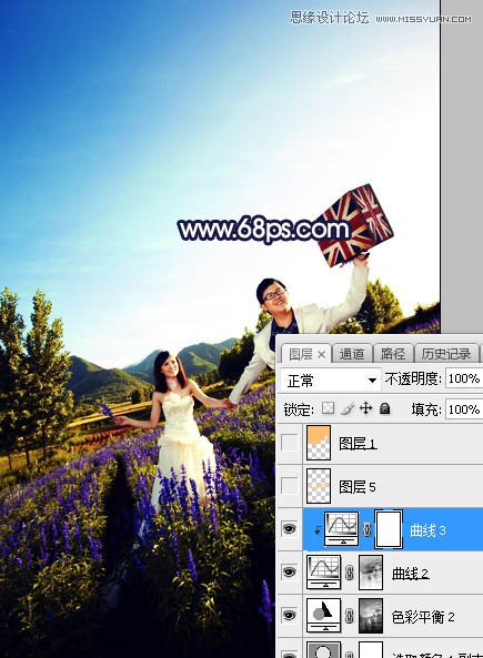 Photoshop给外景婚纱照片添加夕阳黄昏效果,PS教程,素材中国网