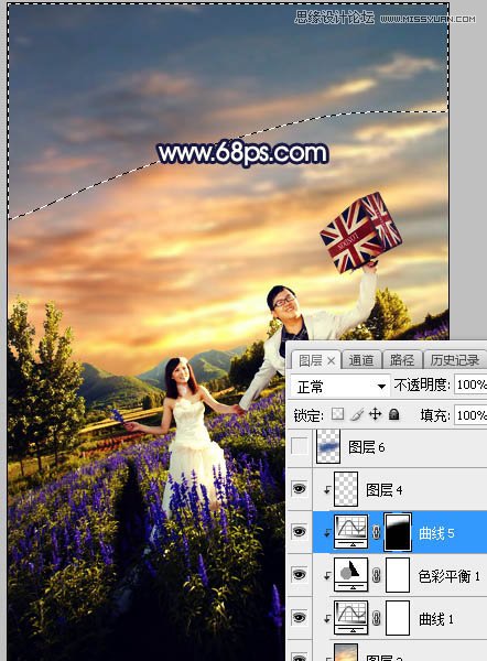 Photoshop给外景婚纱照片添加夕阳黄昏效果,PS教程,素材中国网