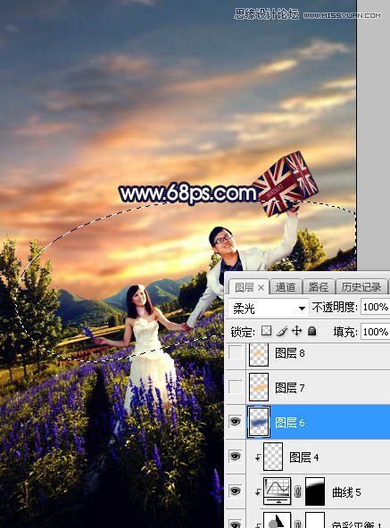 Photoshop给外景婚纱照片添加夕阳黄昏效果,PS教程,素材中国网