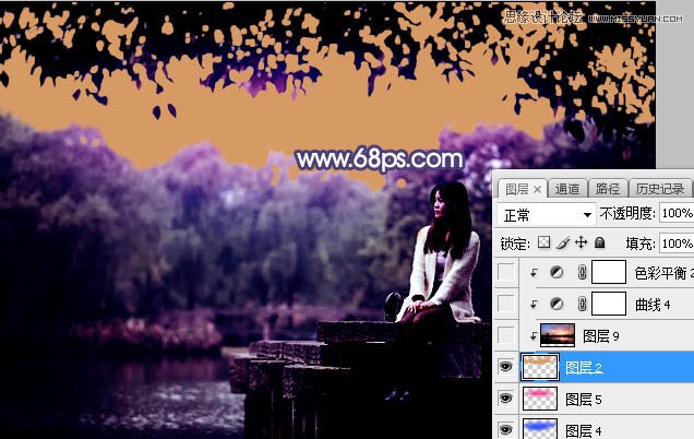 Photoshop给河边美女人像添加梦幻紫色效果,PS教程,素材中国网