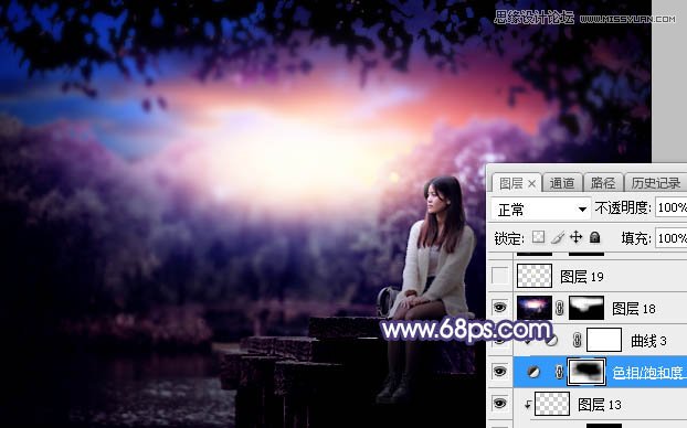 Photoshop给河边美女人像添加梦幻紫色效果,PS教程,素材中国网
