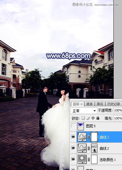 Photoshop给外景婚纱照片添加夕阳美景,PS教程,素材中国网