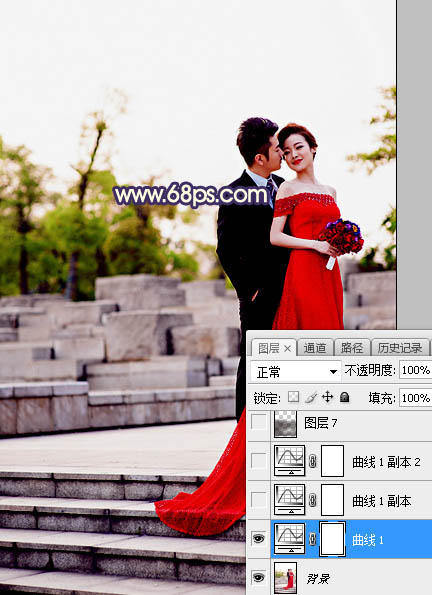 Photoshop给外景婚纱照片添加夕阳美景效果,PS教程,素材中国网