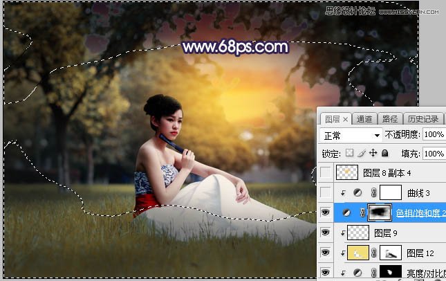 Photoshop给草地美女添加唯美夕阳景色,PS教程,素材中国网