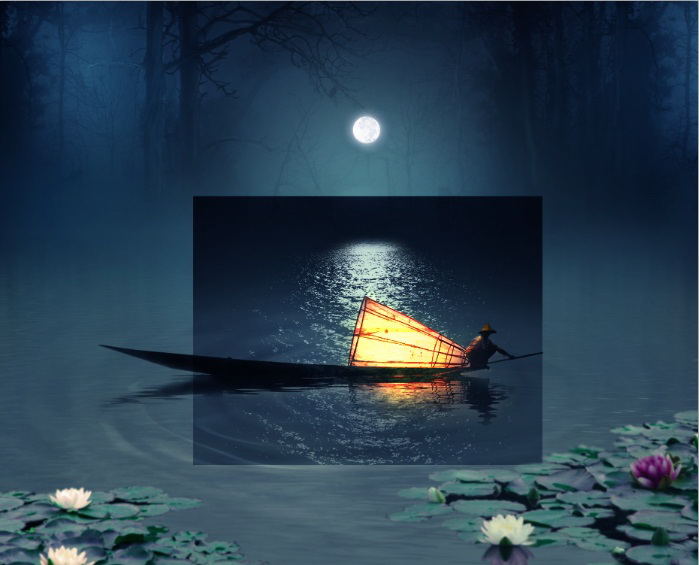Photoshop合成在月色下停泊的小船场景,PS教程,素材中国网