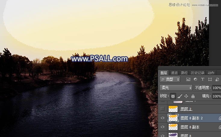 Photoshop把河流外景照片添加唯美夕阳景色,PS教程,素材中国网