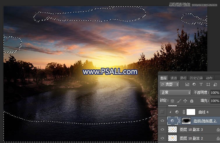 Photoshop把河流外景照片添加唯美夕阳景色,PS教程,素材中国网