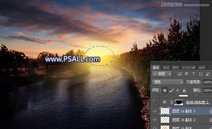 Photoshop把河流外景照片添加唯美夕阳景色,PS教程,素材中国网