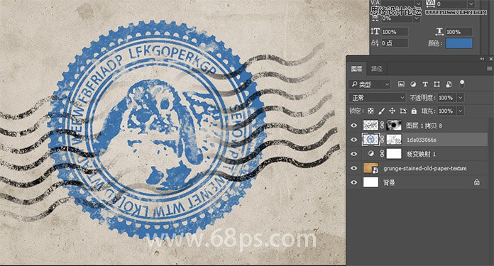 Photoshop制作颓废的邮票邮戳特效效果,PS教程,素材中国网
