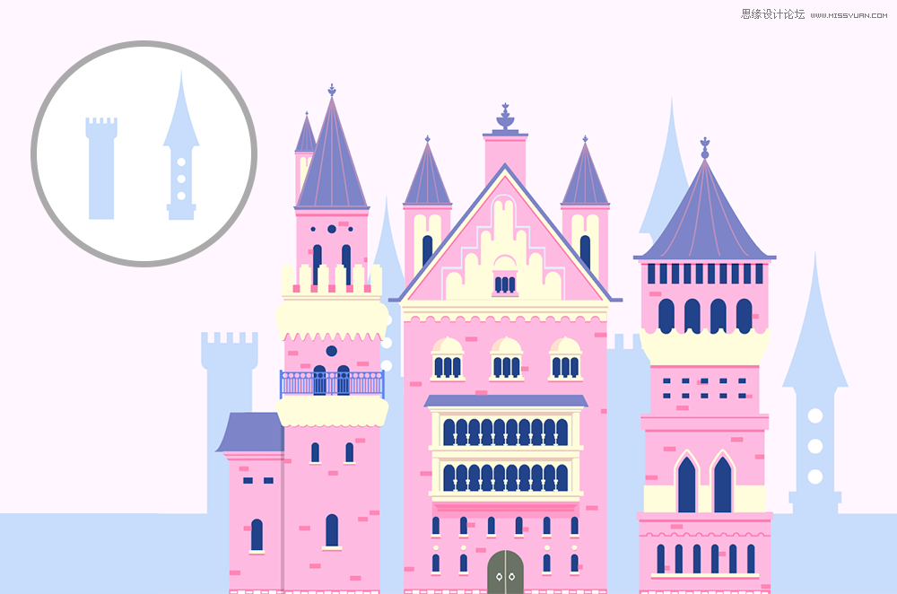 Illustrator绘制梦幻卡通风格的城堡,PS教程,素材中国网