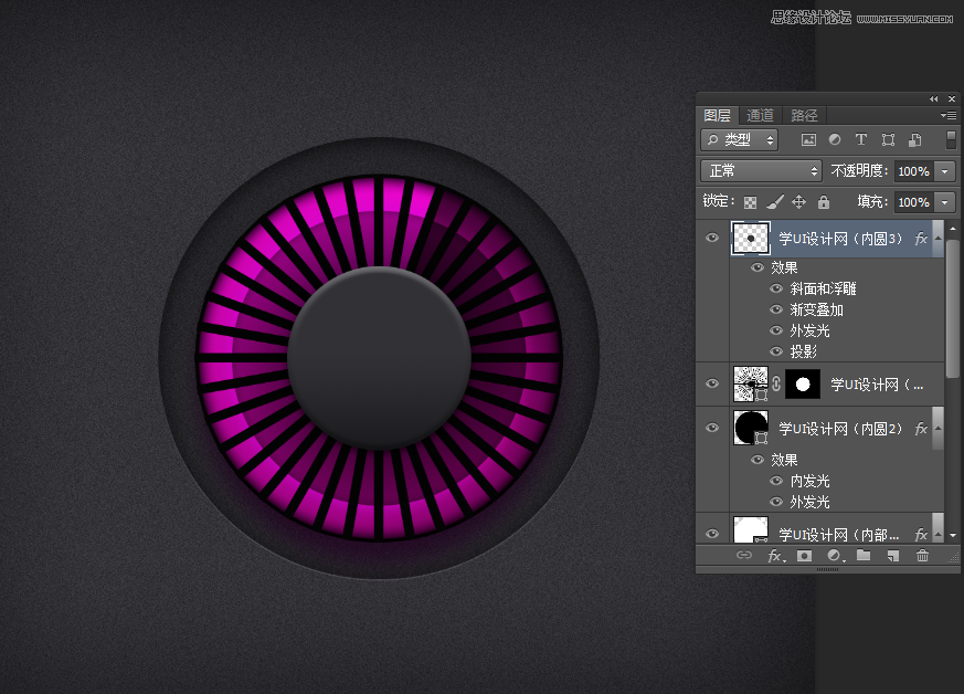 Photoshop设计紫色风格的圆形按钮图标,PS教程,素材中国网