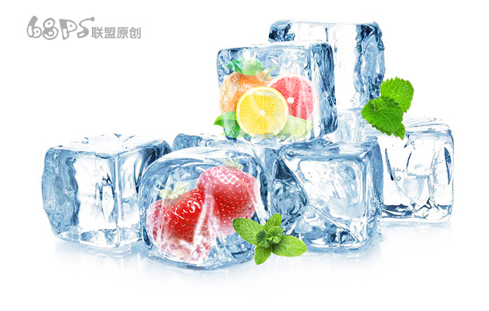 Photoshop合成冰块被冰冻住的水果,PS教程,素材中国网