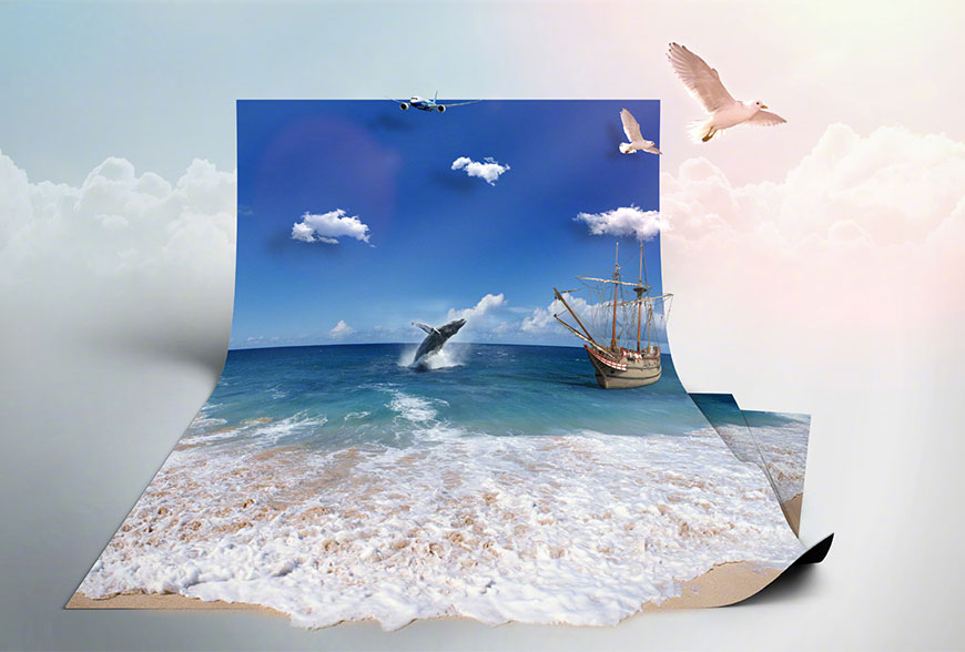 Photoshop制作3D折纸特效的海洋效果,PS教程,素材中国网
