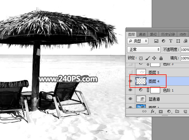 Photoshop如何用通道抠出沙滩上的茅草遮阳伞