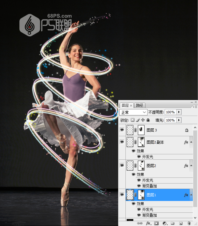 Photoshop给舞蹈人像照片添加缠绕光线效果,PS教程,素材中国网
