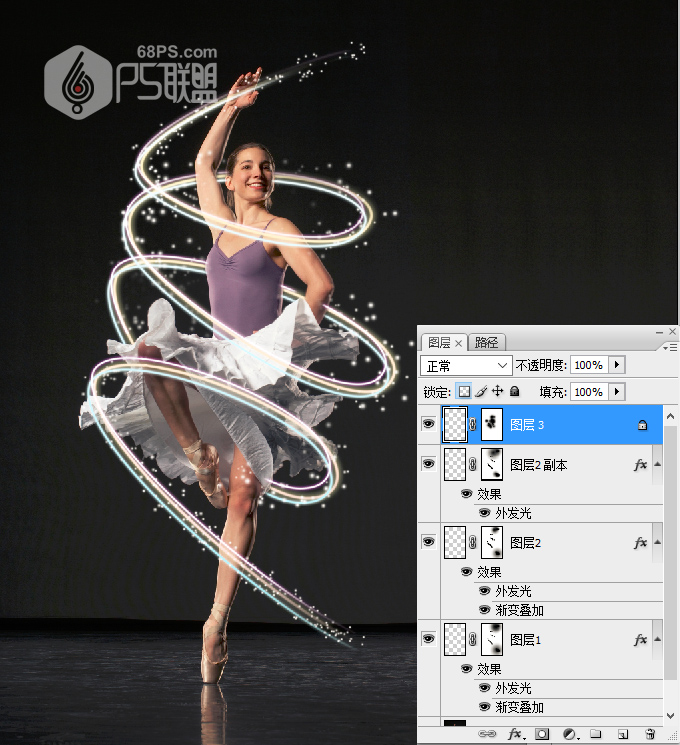 Photoshop给舞蹈人像照片添加缠绕光线效果,PS教程,素材中国网