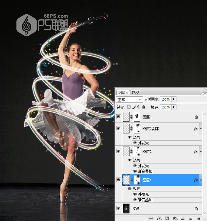 Photoshop给舞蹈人像照片添加缠绕光线效果,PS教程,素材中国网