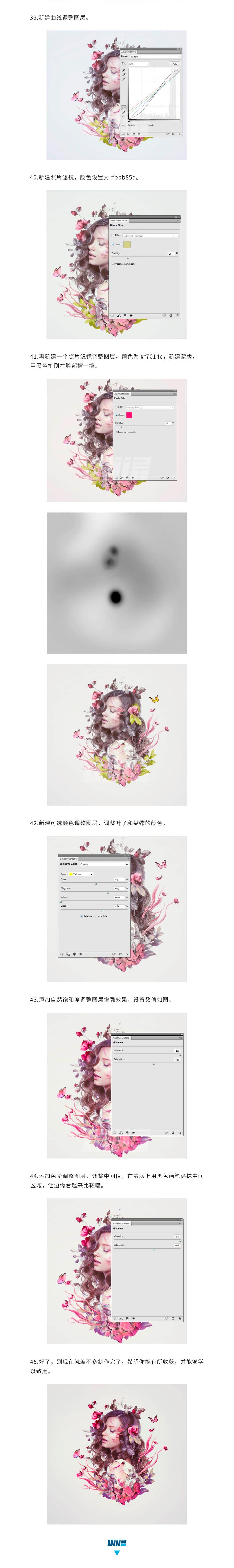 Photoshop合成时尚花朵装饰的美女头像效果,PS教程,素材中国网