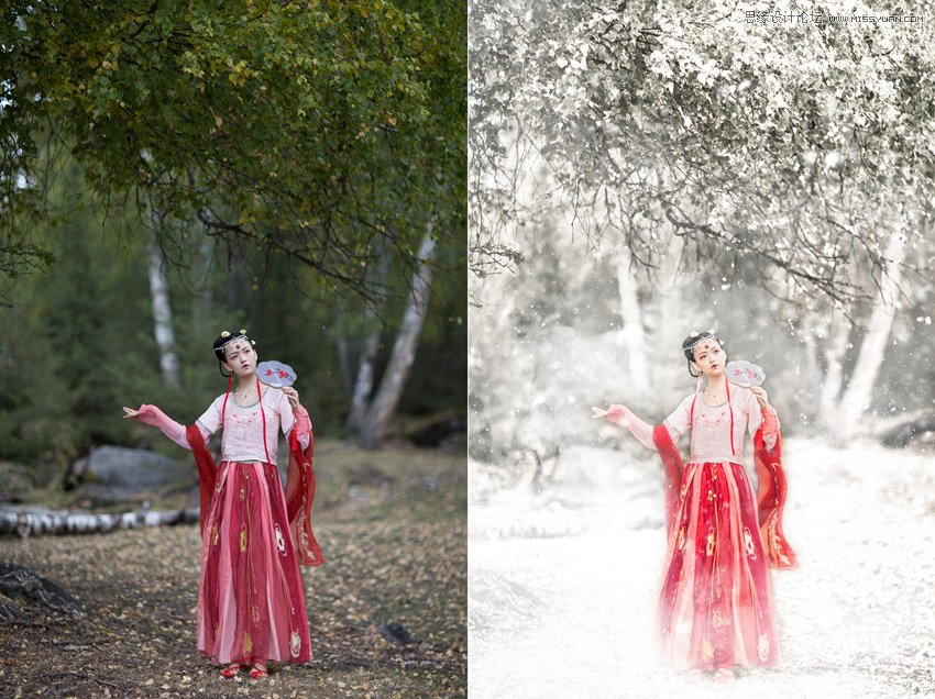 Photoshop给冬季外景人像添加雪景特效,PS教程,素材中国网