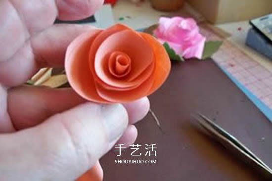 卡纸玫瑰花的做法图解简单彩色纸玫瑰制作
