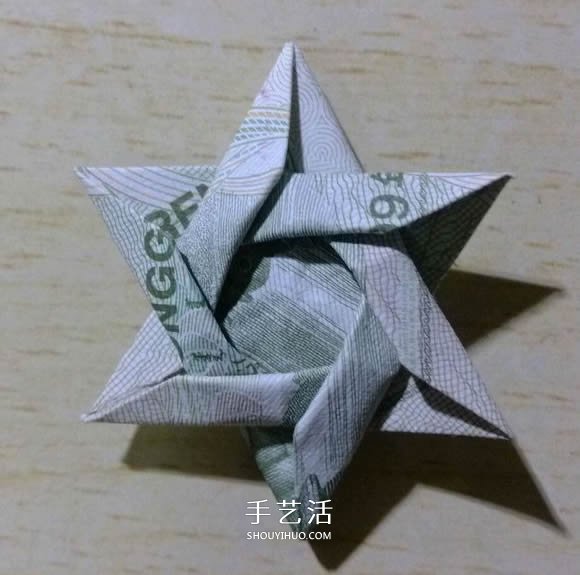 一元纸币折纸六角星复杂纸币六角星星折法