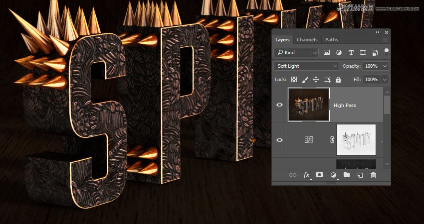 Photoshop制作金属质感的3D立体字【英】,PS教程,素材中国网