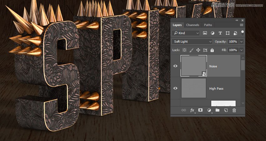 Photoshop制作金属质感的3D立体字【英】,PS教程,素材中国网