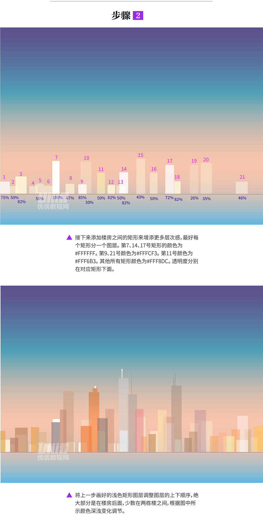 Photoshop集合AI绘制矢量风格的城市夜景,PS教程,素材中国网