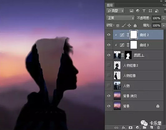Photoshop合成人像和飞鸟二次曝光效果,PS教程,素材中国网