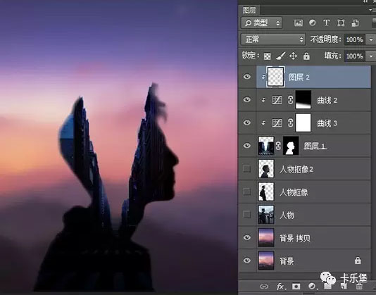 Photoshop合成人像和飞鸟二次曝光效果,PS教程,素材中国网